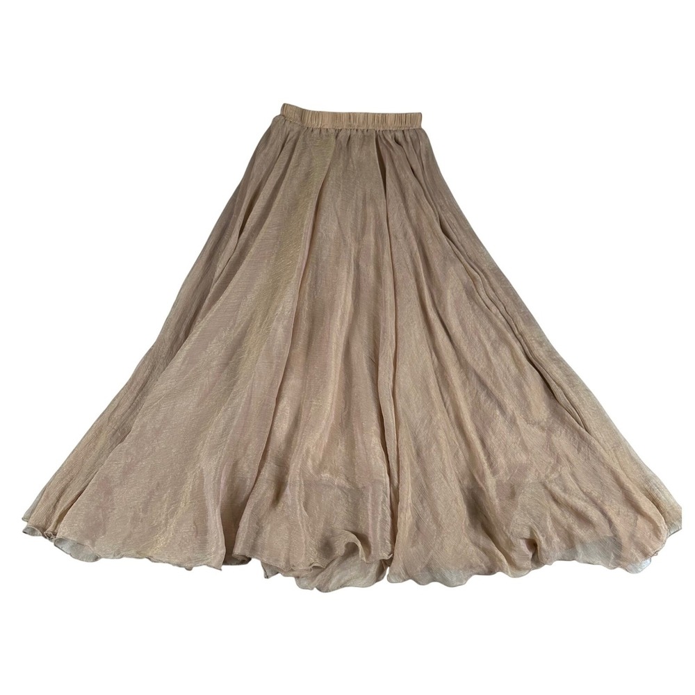 Whimsical Maxi Skirt Women Large Tan Tulle Chiffon Fairycore Flowy Cottagecore